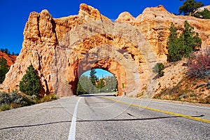 Red sandstone natural bridge in Bryce Canyon National Park in Utah, USA