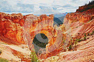 Red sandstone natural bridge in Bryce Canyon National Park in Utah, USA