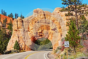 Red sandstone natural bridge in Bryce Canyon National Park in Utah, USA