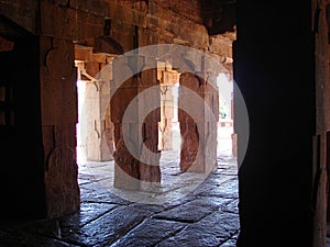Red Sandstone Pillars in Architecture, Pattadakal, Karnataka, India