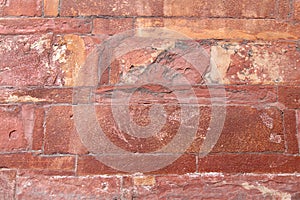 Red sandstone wall texture in Agra Fort