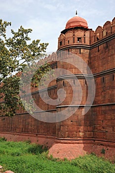 Red sandstone walls, Red Fort. New Delhi, India.