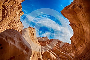 Red Sandstones with blue sky in the Red Canyon in Eilat Mountain