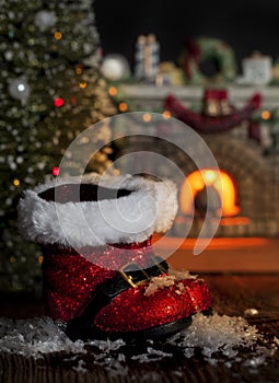 Red Santa Boots Melting Snow