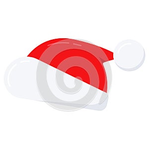 Red Santa Claus Christmas hat icon in cartoon flat style isolated on white background.