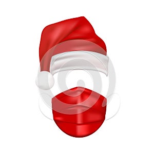 Red Santa Claus hat and medical face mask for Christmas holidays. Gradient mesh details 3d medical mask and Santa Claus