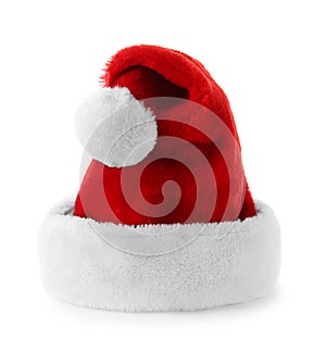 Red Santa Claus hat on white background