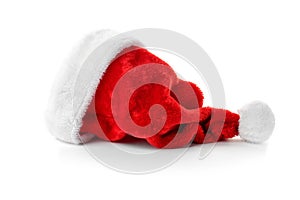 Red Santa Claus hat on white background