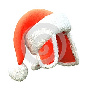 Red santa hat with ears on an isolated white background. 3d illustration