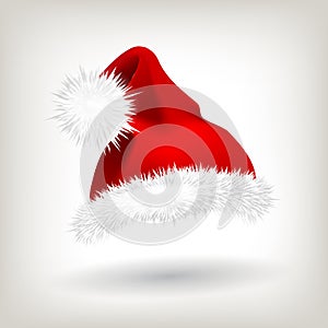 Red Santa Hat Vector. Party Icon. Head Background. Holiday Icon. Santa Claus Holiday Red And White Cap. Winter Christmas