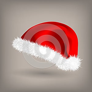 Red Santa Hat Vector. Snow Clothing. Celebration Object. Seasonal Accessory. Santa Claus Holiday Red And White Cap