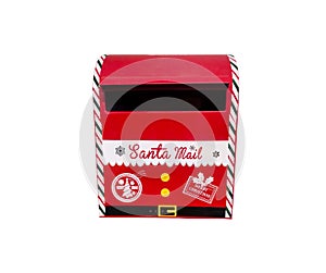 Red santa mail box for Christmas present wish lists on white background