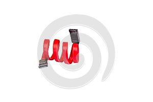 Red SATA cable connecting computer hard drive