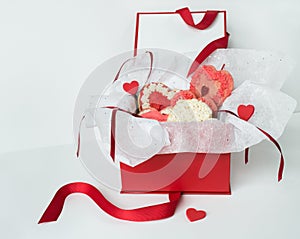 Red Satin Box of Frosted Valentine Sugar Cookies