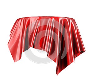 Red satin fabric floating in the air isolated