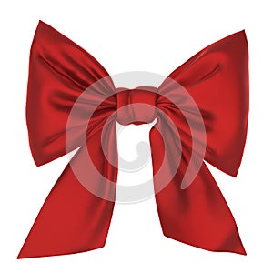 Red satin gift bow close-up.Ribbon. Isolated on white