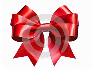 Red satin gift bow isolated on white front view