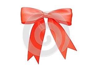 Red satin gift bow. Ribbon