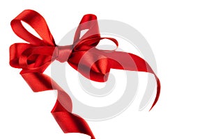 Red satin gift bow. Ribbon