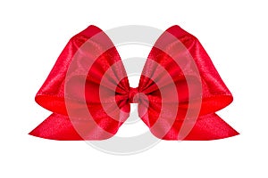 Red satin gift bow. Ribbon. Isolated on white.