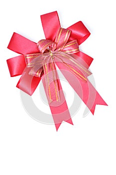 Red satin gift bow. Ribbon. Isolated on white