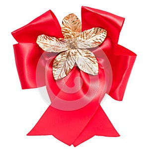 Red satin gift bow. Ribbon.