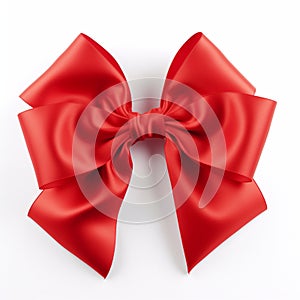 Red satin gift bow. Ribbon. Isolated on white. Generative AI
