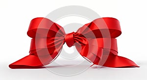 red satin gift bow silky ribbon Isolated on white background