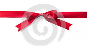 Red satin ribbon band stripe fabric bow isolated on white background with clipping path