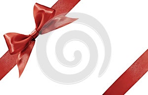 Red satin ribbon bow isolated on white background