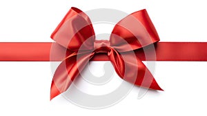 red satin ribbon and bow isolated on white background. Generative Ai