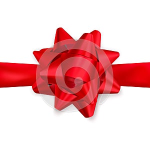 Red satin ribbon and bow top view. Decoration element for Valentines day or other holiday. Vector