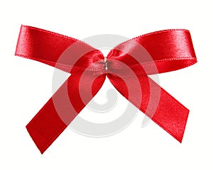 Red satin ribbon gift bow isolated on white