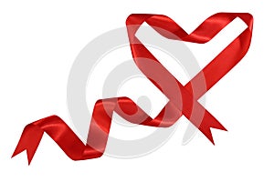 Red satin ribbon with heart shape