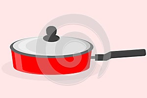 Red saucepan stewpan for cooking new metal with lid kitchen item vector