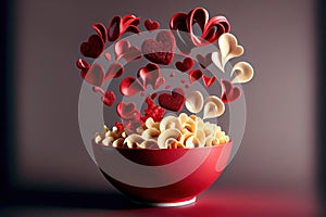 Red saucer with love chips for Valentine\'s Day on clear background