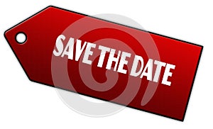 Red SAVE THE DATE label.