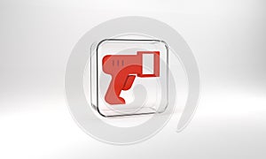 Red Scanner scanning bar code icon isolated on grey background. Barcode label sticker. Identification for delivery with