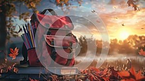 The red school backpack. AI generated