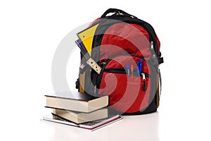 Red School Backpack with Books