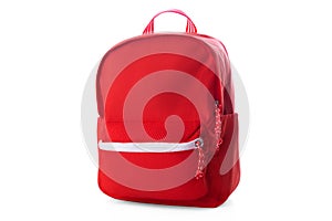 Red school backpack isolated on white