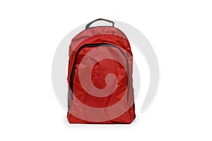 Red school backpack isolated on white