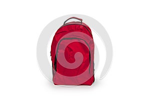 Red school backpack isolated on white