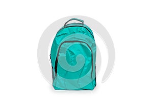 Red school backpack isolated on white