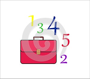 Red school bag and grades on a white background