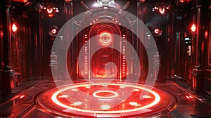 Red Sci-Fi Chamber with Illuminated Door