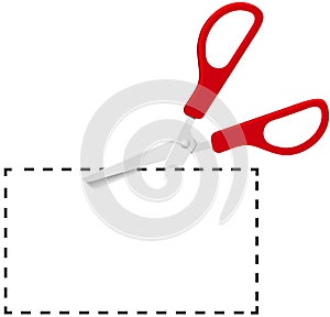 Red scissors cut out coupon on dotted line