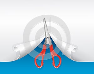 Red scissors and white paper