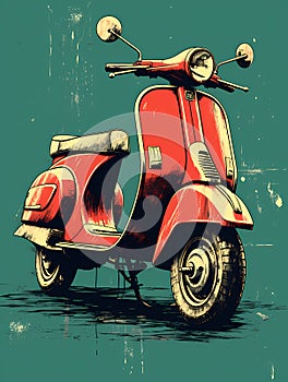 A Red Scooter On A Blue Background