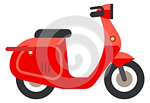 Red scooter icon. Cartoon moped side view